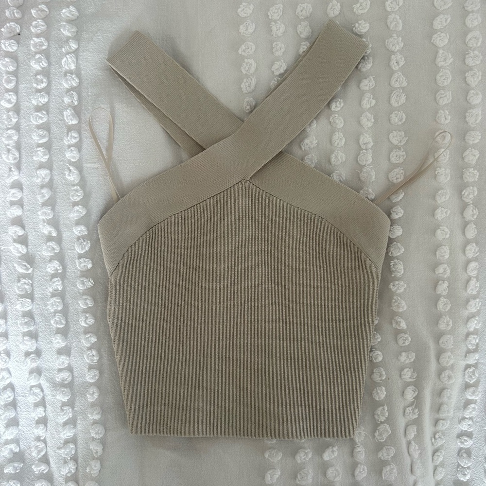 Women's Beige Cross-Strap Top